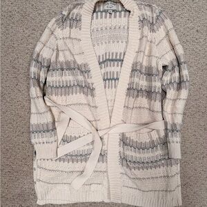 Lucky Brand Cream and Gray Striped Cardigan